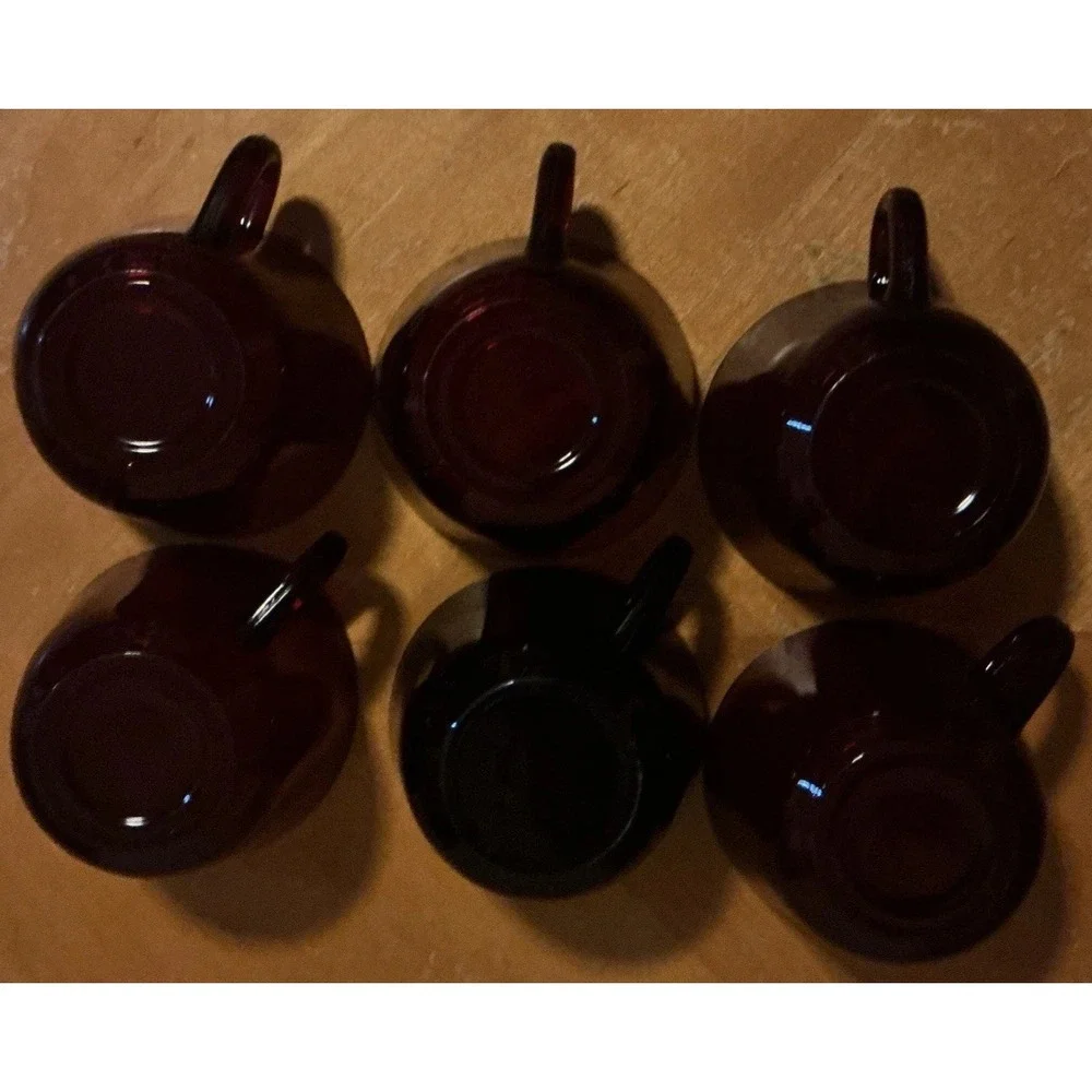 Set of 6 Depression Ruby‎ Red Anchor Hocking Glass Coffee/Tea Cups